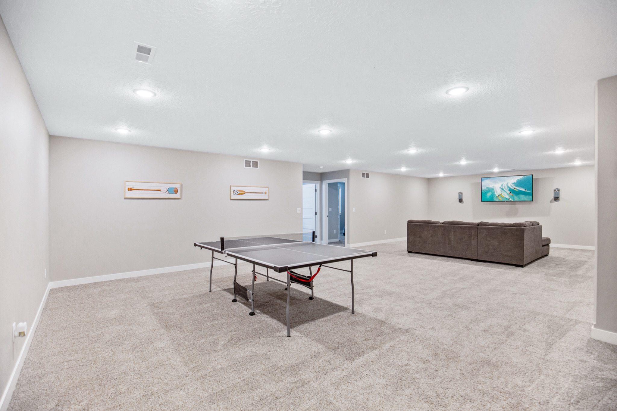 Basement game room with ping-pong