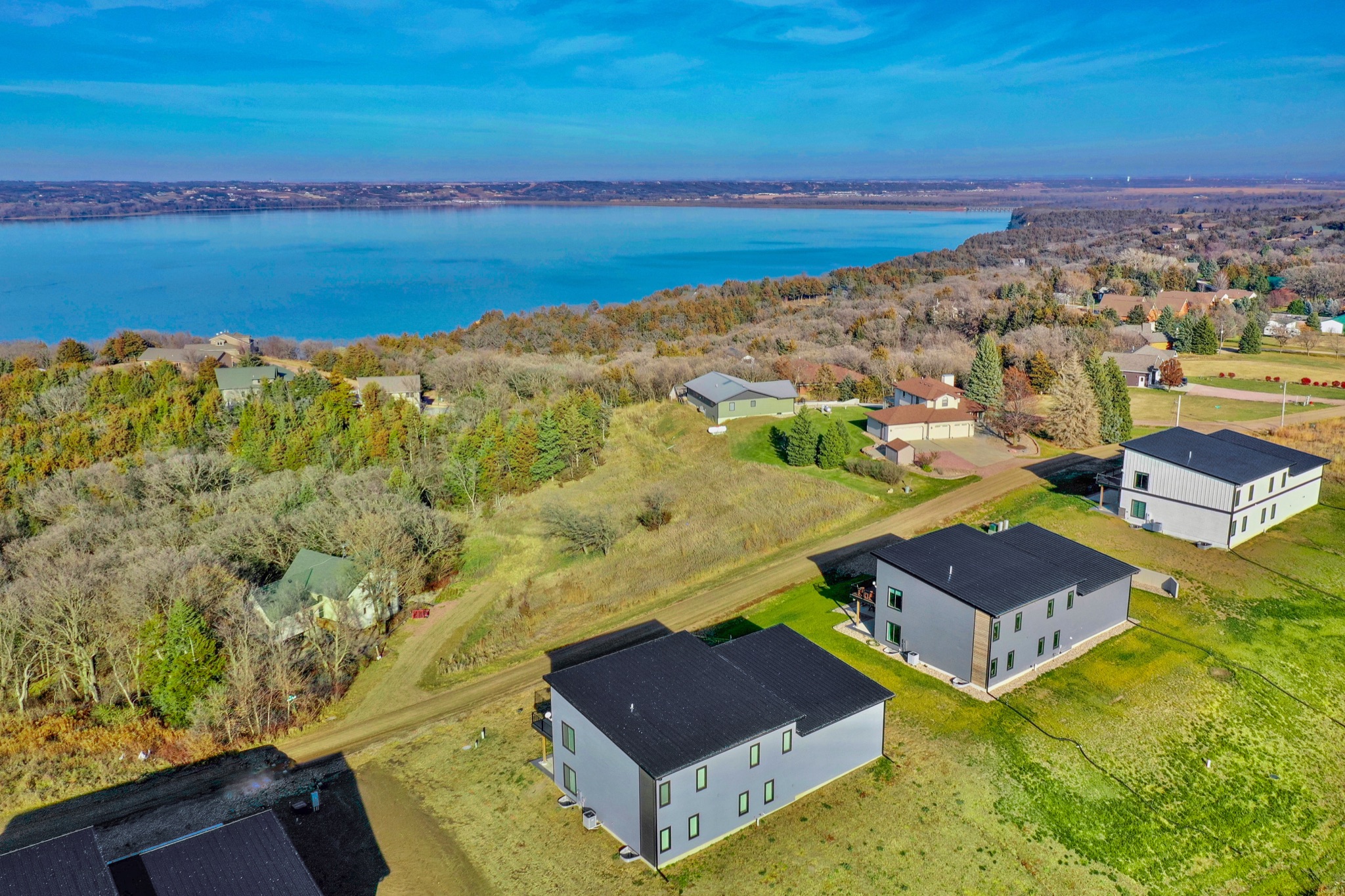 Aerial of the bluff and Lewis and Clark Lake